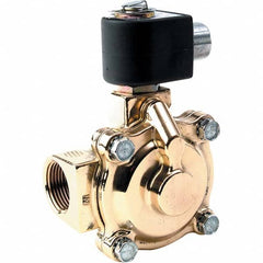 Parker - 120/60 - 110/50 VAC 1 NPT Port Brass Two-Way Internally Piloted Diaphragm Solenoid Valve - Exact Tooling