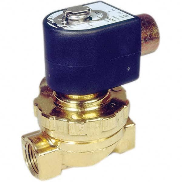 Parker - 120/60 - 110/50 VAC 3/8" NPT Port Brass Two-Way Internally Piloted Diaphragm Solenoid Valve - Exact Tooling
