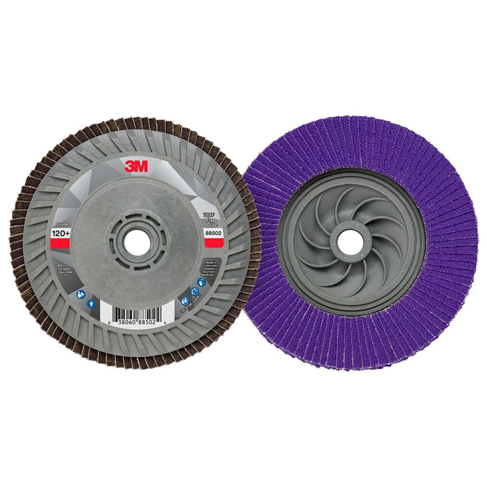 3M - Flap Discs; Abrasive Type: Coated ; Flap Disc Type: Type 27 ; Disc Diameter (Inch): 5 ; Abrasive Material: Ceramic ; Grit: 120 ; Attaching System: Threaded Hole - Exact Tooling