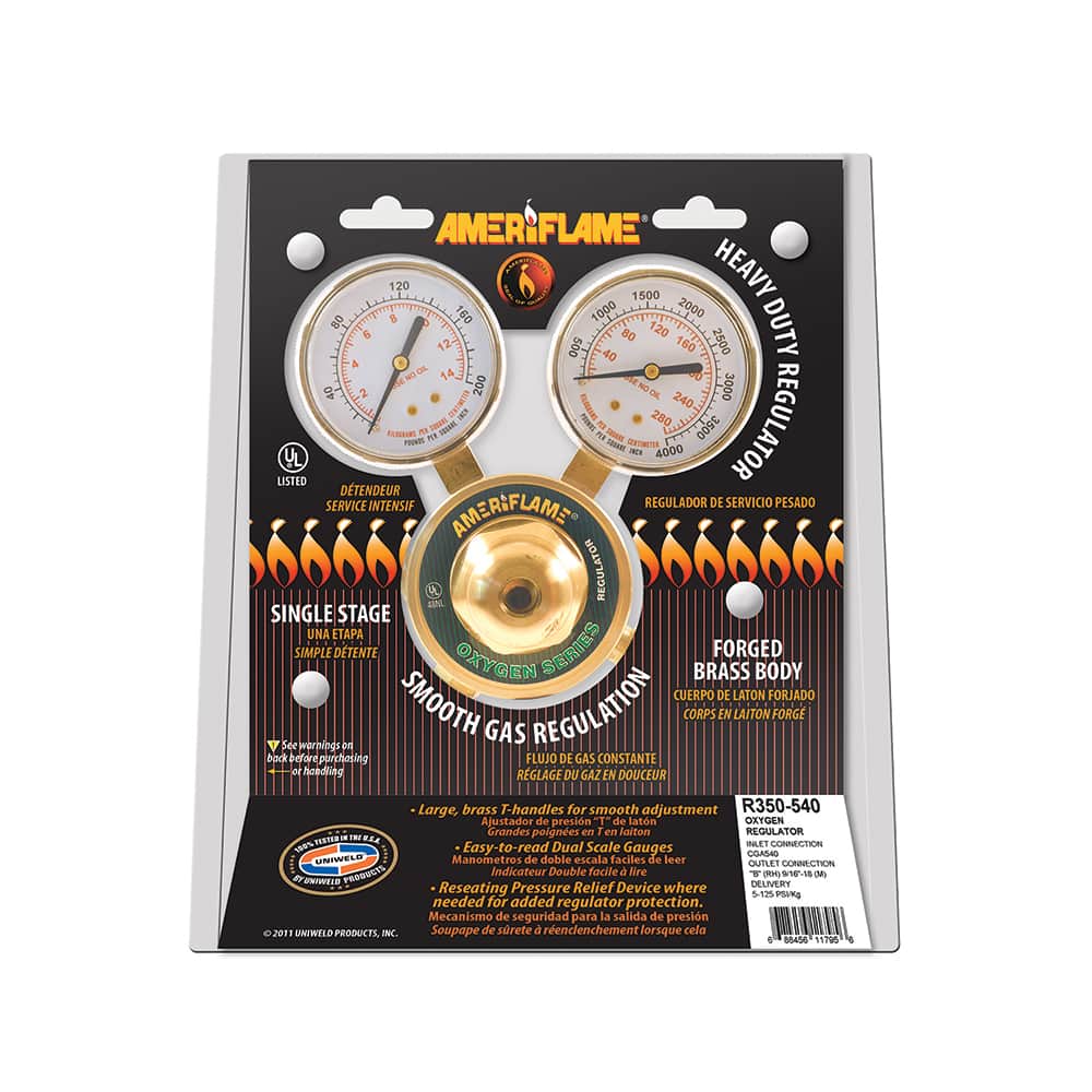 Value Collection - Welding Regulators; Gas Type: Oxygen ; CGA Inlet Connection: 540 ; Fitting Type: B; Male ; Maximum Pressure (psi): 4000.00 ; Thread Size: 18 ; Rotation: Clockwise - Exact Tooling