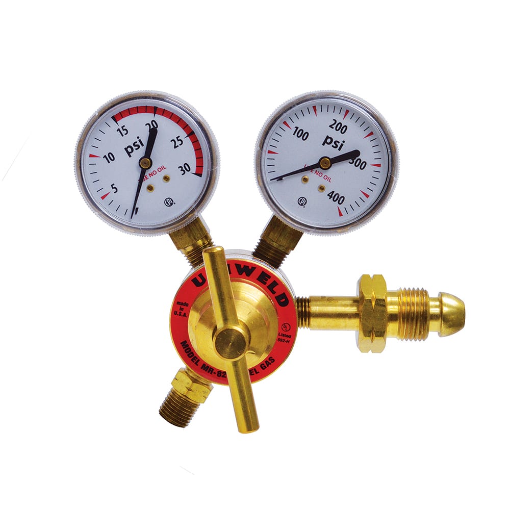 Made in USA - Welding Regulators; Gas Type: Acetylene; Acetylene (cyl w/CGA 510) ; CGA Inlet Connection: 510 ; Fitting Type: B; Male ; Maximum Pressure (psi): 400.00 ; Thread Size: 18 ; Rotation: Clockwise - Exact Tooling