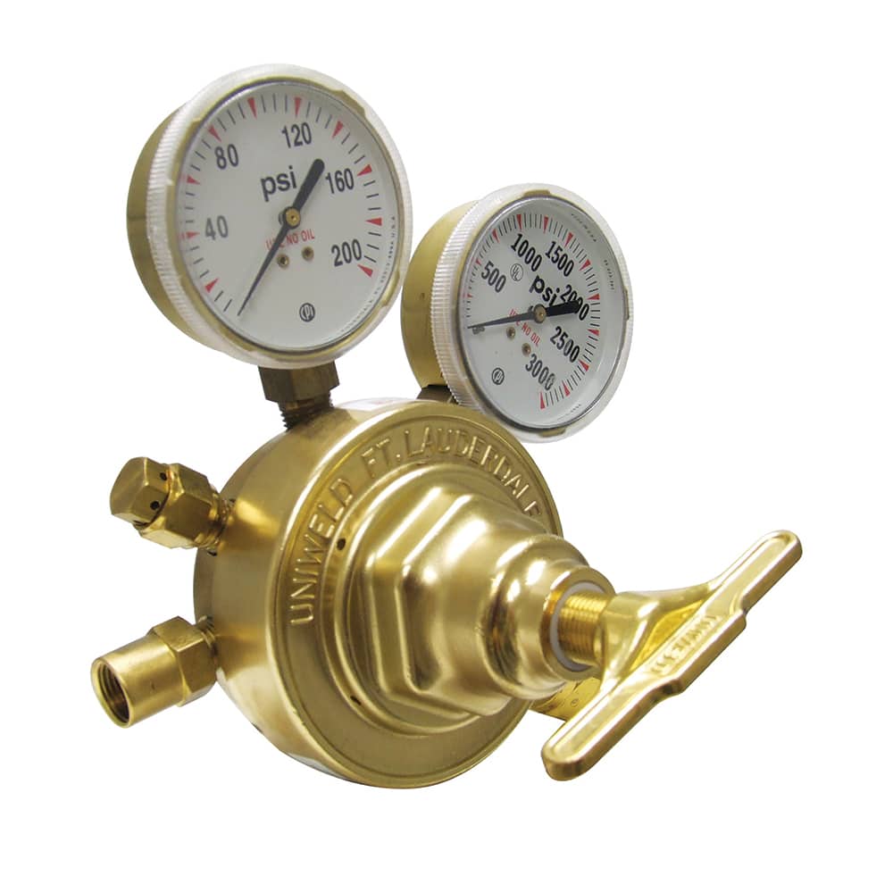 Made in USA - Welding Regulators; Gas Type: Carbon Dioxide; CO 2 ; CGA Inlet Connection: 320 ; Fitting Type: Female ; Maximum Pressure (psi): 3000.00 ; Thread Size: 18 ; Rotation: Clockwise - Exact Tooling