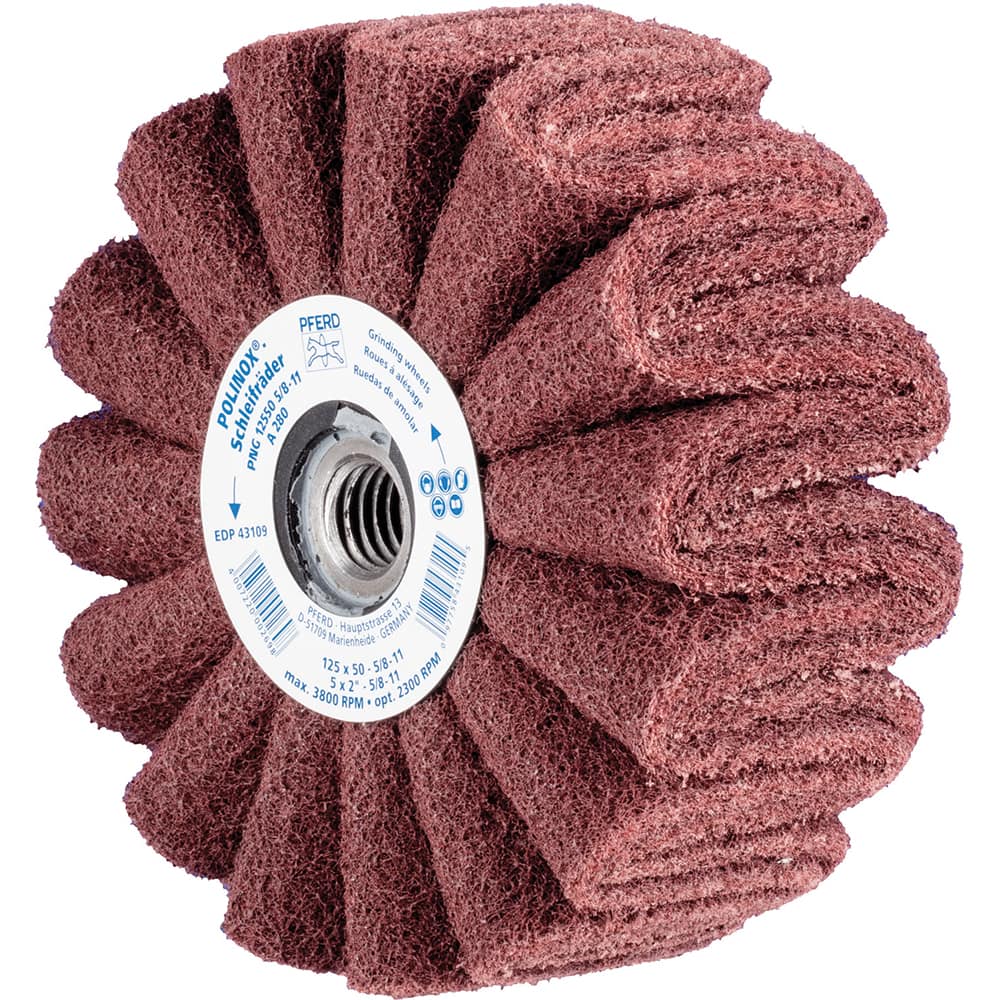 PFERD - Unmounted Flap Wheels; Abrasive Type: Non-Woven ; Outside Diameter (Inch): 5 ; Face Width (Inch): 2 ; Center Hole Thread Size: 5/8-11 ; Abrasive Material: Aluminum Oxide ; Grit: 280 - Exact Tooling