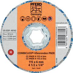 PFERD - Quick Change Discs; Disc Diameter (Inch): 4-1/2 ; Attaching System: COMBICLICK ; Abrasive Type: Non-Woven ; Abrasive Material: Aluminum Oxide ; Grade: Fine ; Backing Material: Cloth - Exact Tooling