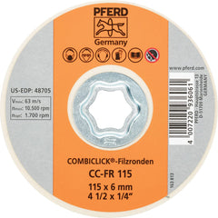 PFERD - Quick Change Discs; Disc Diameter (Inch): 4-1/2 ; Attaching System: COMBICLICK ; Abrasive Type: Non-Woven ; Abrasive Material: Felt ; Backing Material: Cloth ; Maximum RPM: 10500.000 - Exact Tooling