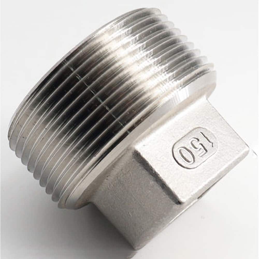 Guardian Worldwide - Stainless Steel Pipe Fittings; Type: Square Head Plug ; Fitting Size: 2 ; End Connections: MNPT ; Material Grade: 304 ; Pressure Rating (psi): 150 ; Length (Inch): 1-3/4 - Exact Tooling