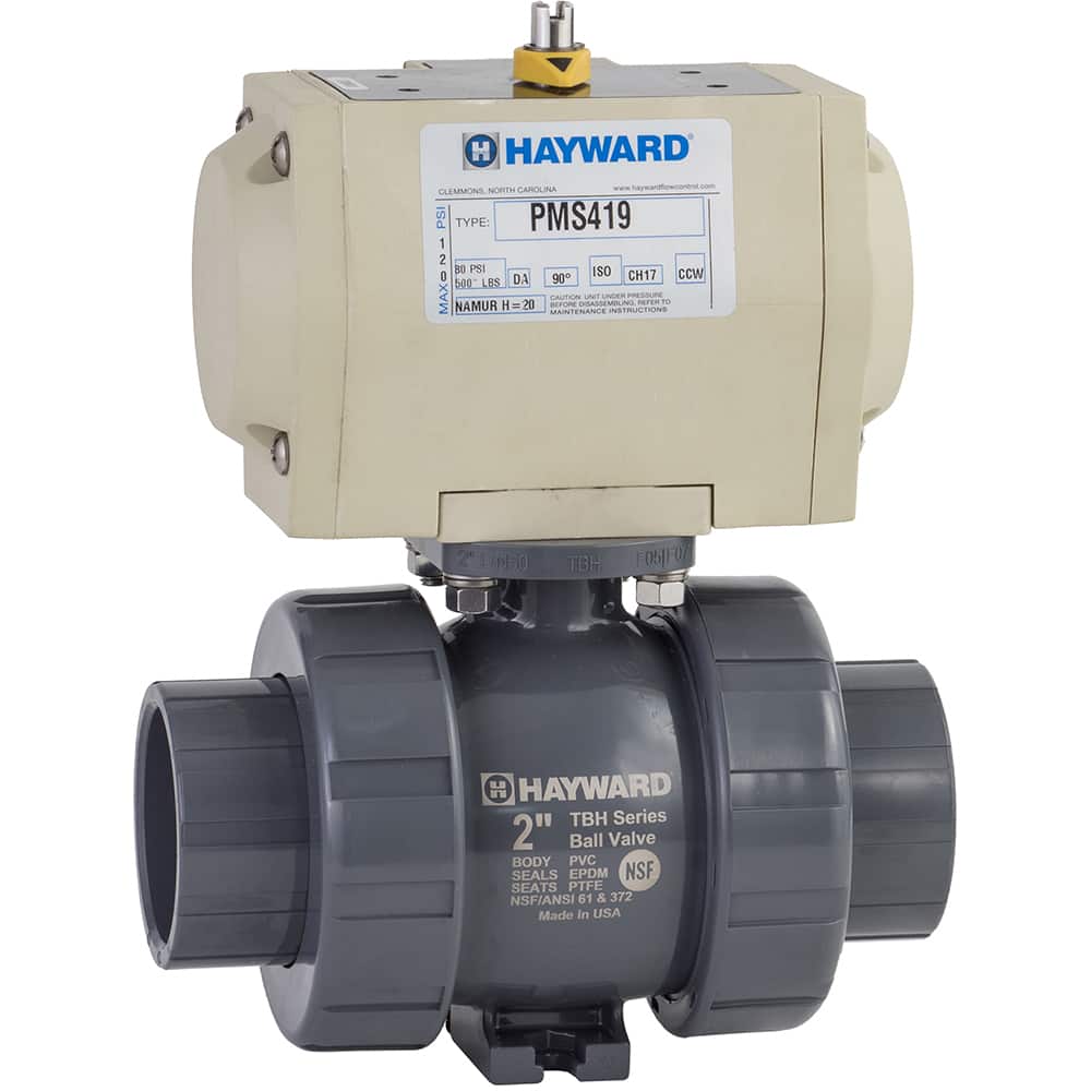 Hayward - Actuated Ball Valves; Actuator Type: Pneumatic Spring Return w/Solenoid ; Pipe Size: 1-1/2 (Inch); Material: PVC ; Seal Material: FPM ; Number of Pieces: 2.000 ; End Connections: Socket; Threaded - Exact Tooling