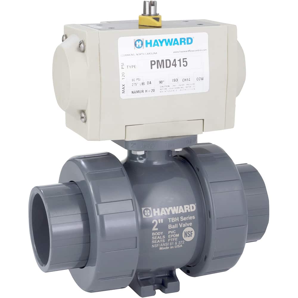 Hayward - Actuated Ball Valves; Actuator Type: Pneumatic Double Acting w/Solenoid ; Pipe Size: 2 (Inch); Material: PVC ; Seal Material: FPM ; Number of Pieces: 2.000 ; End Connections: Socket; Threaded - Exact Tooling