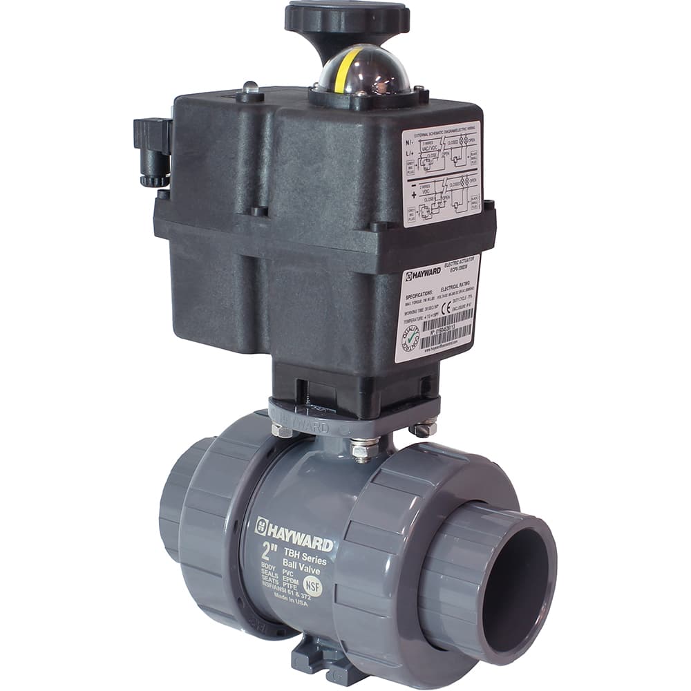 Hayward - Actuated Ball Valves; Actuator Type: Electric ; Pipe Size: 1/2 (Inch); Material: PVC ; Seal Material: FPM ; Number of Pieces: 2.000 ; End Connections: Socket; Threaded - Exact Tooling