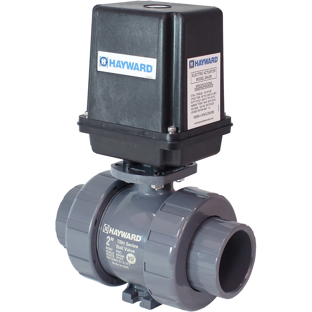 Hayward - Actuated Ball Valves; Actuator Type: Electric ; Pipe Size: 1/2 (Inch); Material: PVC ; Seal Material: EPDM ; Number of Pieces: 2.000 ; End Connections: Socket; Threaded - Exact Tooling
