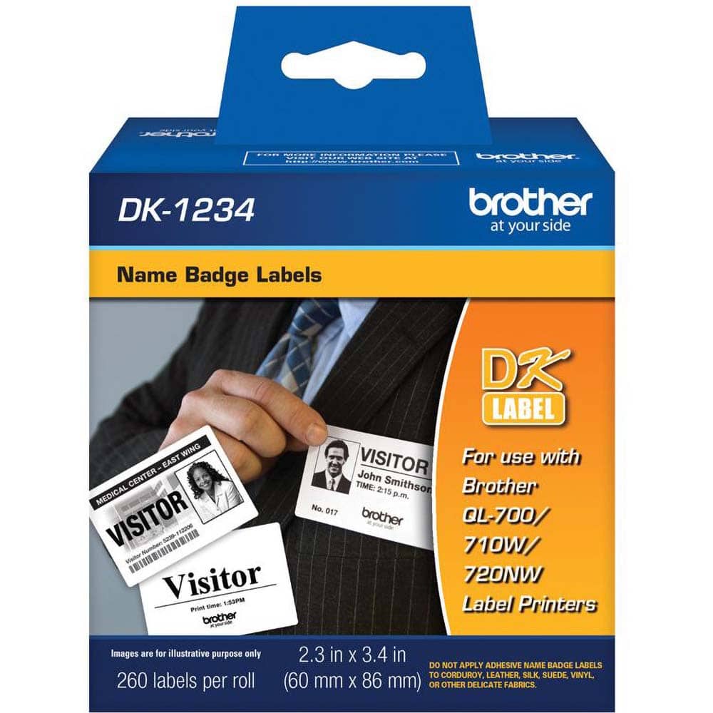 Brother - Labels, Ribbons & Tapes; Type: Badge ; Color: Black on White ; For Use With: Brother QL-1100; QL-1110NWB; QL-700; QL-710W; QL-720NW; QL-800; QL-810W; QL-820NWB Label Printers ; Width (mm): 86.00 ; Length (Inch): 2.3 ; Material: Paper - Exact Tooling