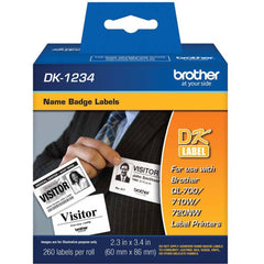 Brother - Labels, Ribbons & Tapes; Type: Badge ; Color: Black on White ; For Use With: Brother QL-1100; QL-1110NWB; QL-700; QL-710W; QL-720NW; QL-800; QL-810W; QL-820NWB Label Printers ; Width (mm): 86.00 ; Length (Inch): 2.3 ; Material: Paper - Exact Tooling