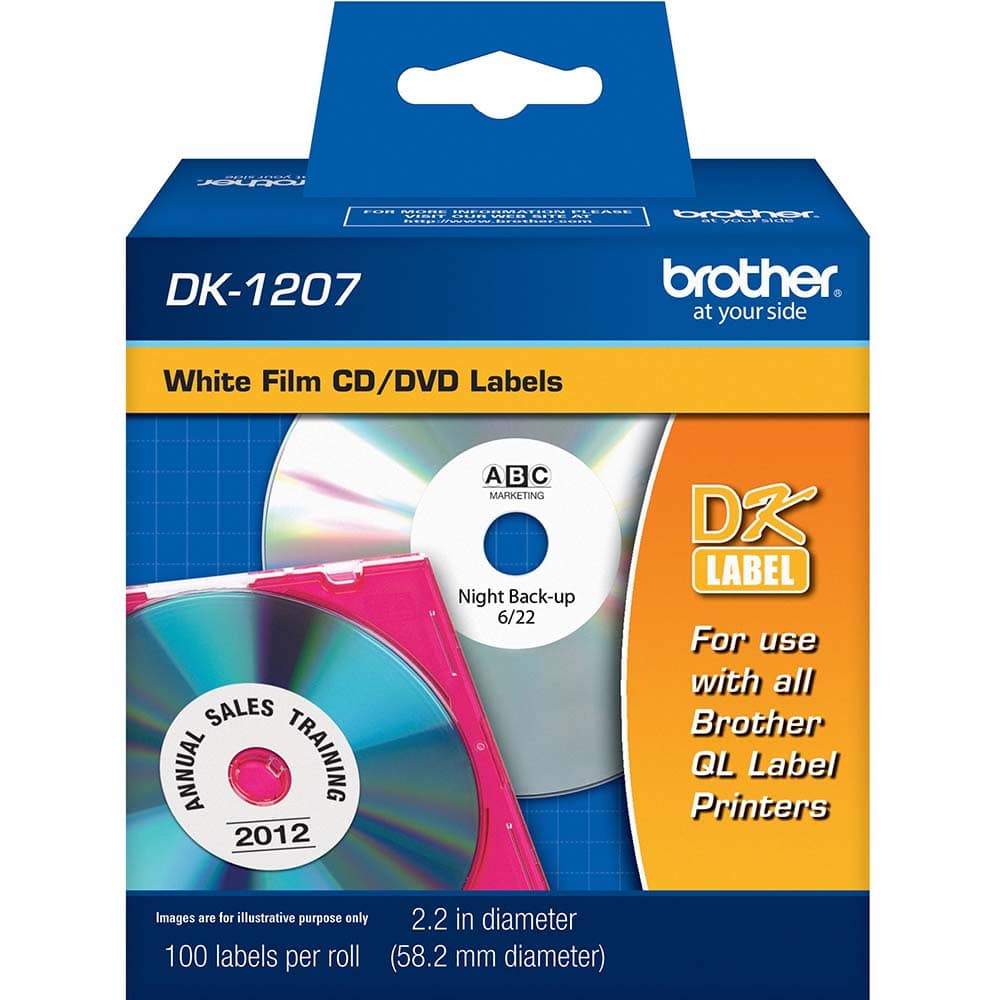 Brother - Labels, Ribbons & Tapes; Type: CD/DVD Film Label ; Color: Black on White ; For Use With: Brother QL-1050; QL-1060N; QL-1100; QL-1110NWB; QL-500; QL-700; QL-710W; QL-720NW; QL-800; QL-810W; QL-820NWB; QL-1050N; QL-550; QL-570; QL-570VM; QL-580N; - Exact Tooling