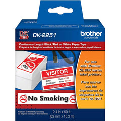 Brother - Labels, Ribbons & Tapes; Type: Label Tape ; Color: Black/Red on White ; For Use With: Brother QL-800; QL-810W; QL-820NWB Label Printers ; Width (mm): 62.00 ; Length (Feet): 50 ; Material: Paper - Exact Tooling