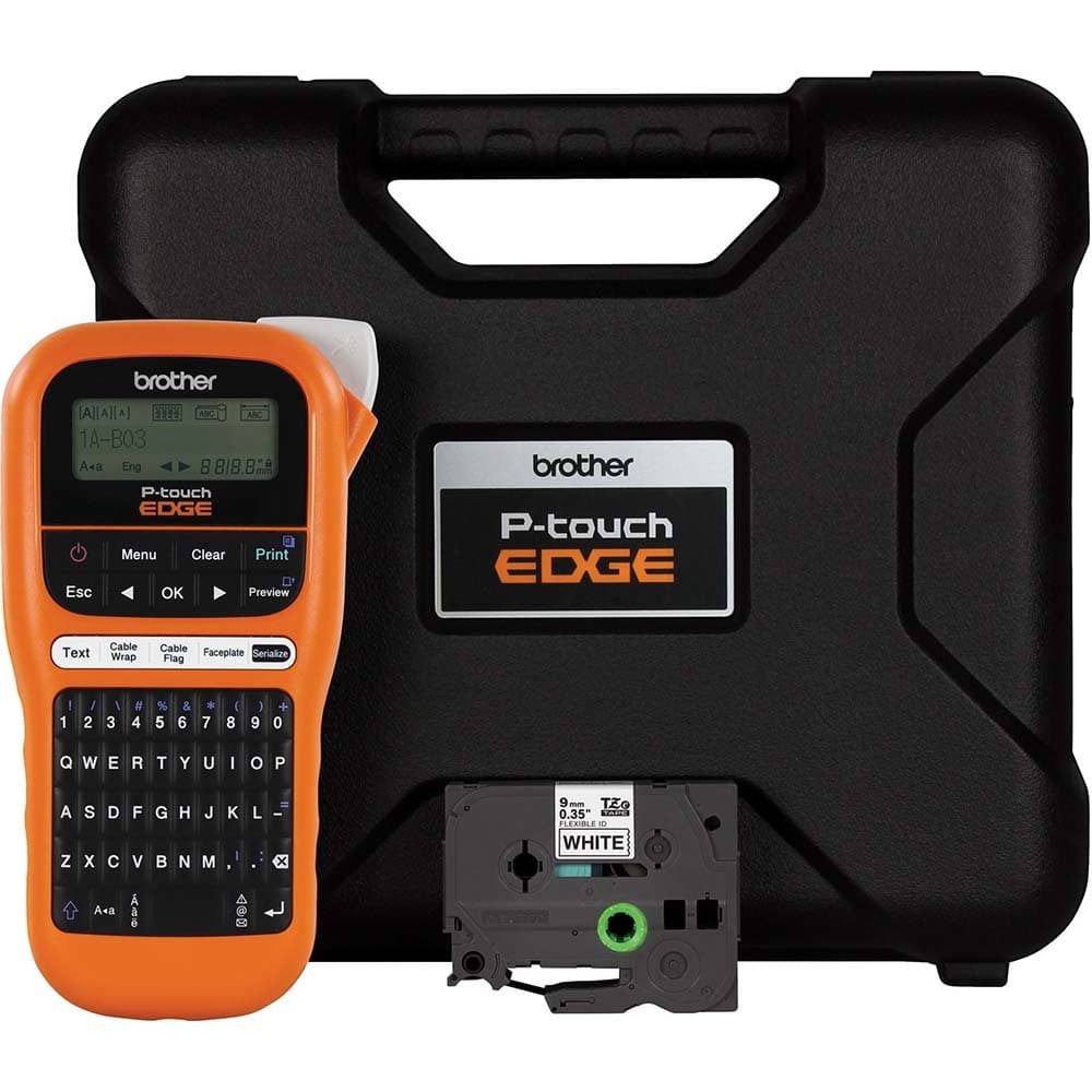 Brother - Electronic Label Makers; Type: Labeling Tool Kit ; Power Source: (6) AAA Batteries; 9V DC 1.6A AC Adapter Auto Ranging Power Supply ; Resolution: 180 ; Contents: Label Printer; Carrying Case; Wrist Strap; (1) 0.35 in x 26.2 ft (9 mm x 8 m) Blac - Exact Tooling