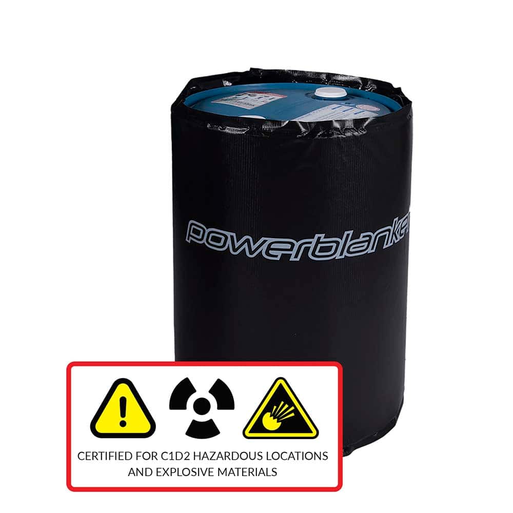 Powerblanket - Drum Heaters; Wattage: 800.000 ; Container Size: 55 Gal. Drum ; Width (Inch): 36 ; Voltage: 110 to 120 ; Minimum Temperature (F): 90.000 ; Maximum Temperature (F): 110.000 - Exact Tooling