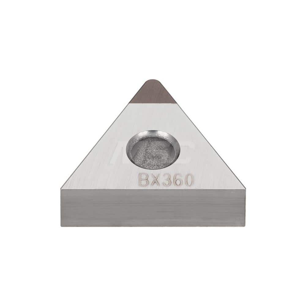 Turning Insert:  TNGA331-QBN BX360,  Polycrystalline Cubic Boron Nitride Uncoated Finish,  Neutral,  3/8″ Inscribed Circle,  0.0160″ Corner Radius,  60.0 &deg N/A Triangle,  Series  TNGA