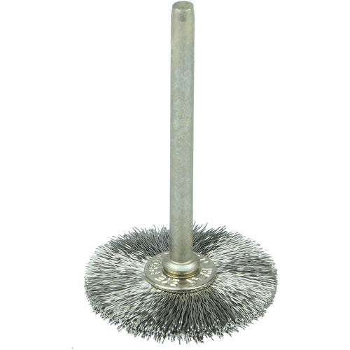 1″ Miniature Wire Wheel, .005″ Stainless Steel Fill, 1/8″ Stem - Exact Tooling