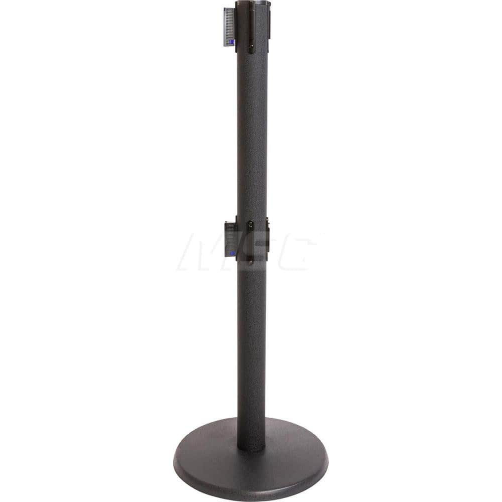 Free Standing Barrier Post: 40″ High, 2-1/2″ Dia, Steel Post Cast Iron with NoScuff Round & Standard Base, Black
