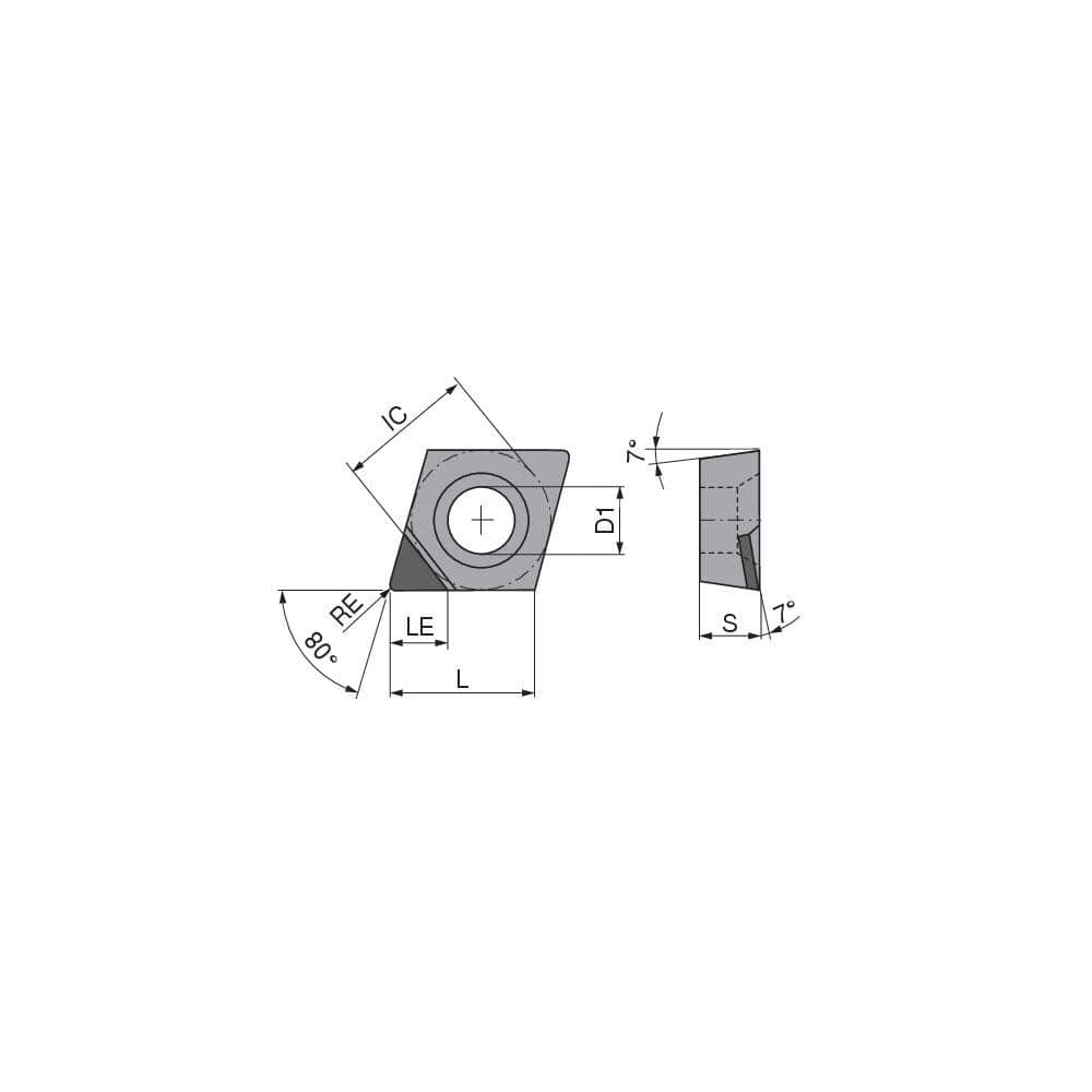 Turning Insert:  CCGT3252FNA4CB2,  Polycrystalline Diamond Uncoated Finish,  Neutral,  0.0315″ Corner Radius,  80.0 &deg N/A Diamond,  Series  CCGT