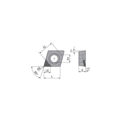 Turning Insert:  CCGT3251FNA4CB2,  Polycrystalline Diamond Uncoated Finish,  Neutral,  0.0157″ Corner Radius,  80.0 &deg N/A Diamond,  Series  CCGT