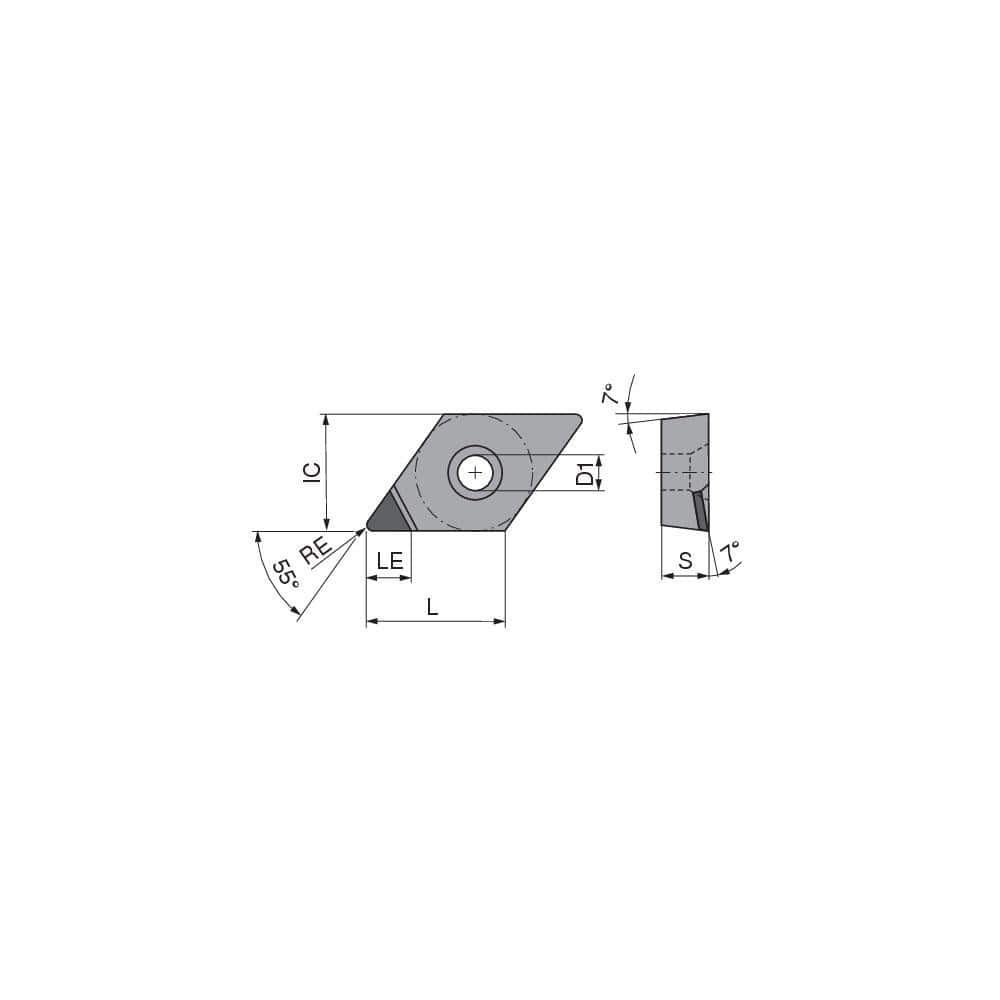 Turning Insert:  DCGT21.52FN_A3 CTDPD20,  Polycrystalline Diamond Uncoated Finish,  Neutral,  1/4″ Inscribed Circle,  0.0315″ Corner Radius,  55.0 &deg N/A Diamond,  Series  DCGT