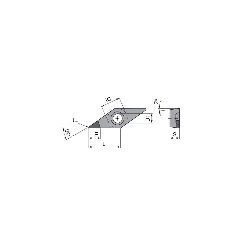 Turning Insert:  VCGW332FN_A5 CTDPD20,  Polycrystalline Diamond Uncoated Finish,  Neutral,  0.0315″ Corner Radius,  35.0 &deg N/A Diamond,  Series  VCGW