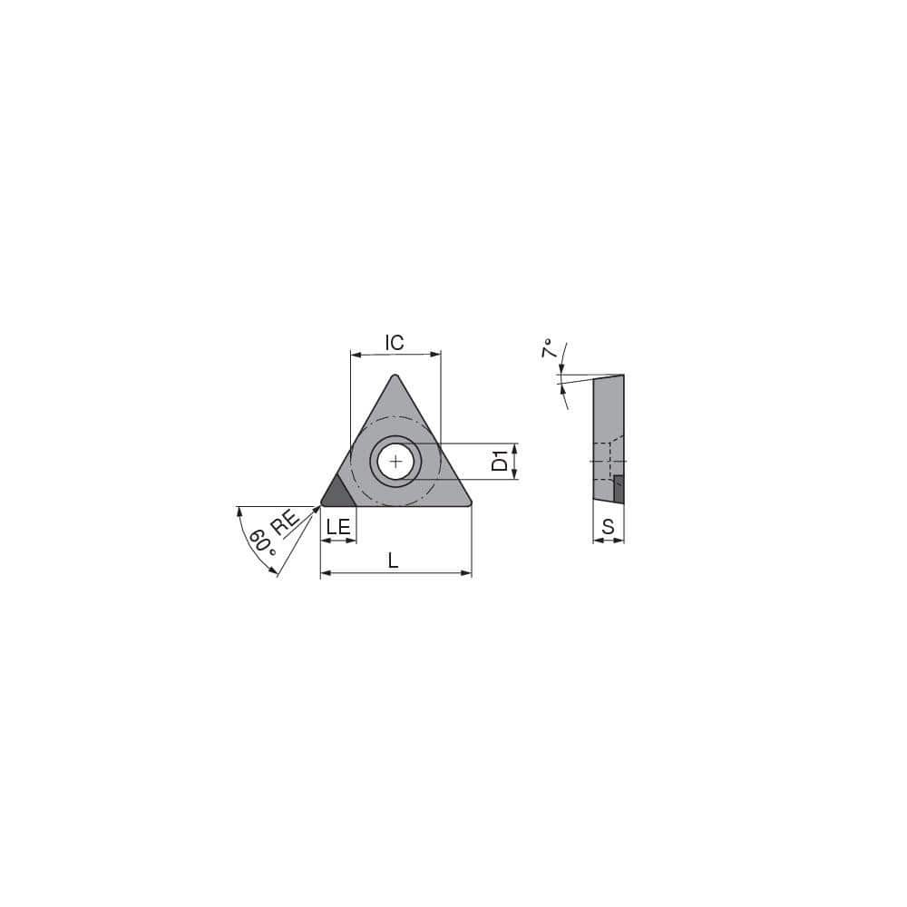 Turning Insert:  TCGW18152TN012DA3,  Polycrystalline Cubic Boron Nitride TiCN Finish,  Neutral,  0.0315″ Corner Radius,  60.0 &deg N/A Triangle,  Series  TCGW