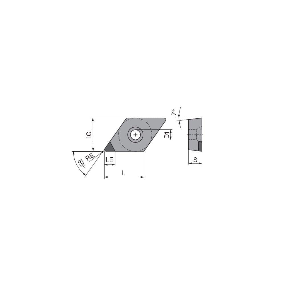Turning Insert:  DCGW21.52FN_A3 CTDPD20,  Polycrystalline Diamond Uncoated Finish,  Neutral,  1/4″ Inscribed Circle,  0.0315″ Corner Radius,  55.0 &deg N/A Diamond,  Series  DCGW