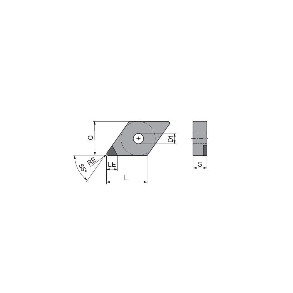 Turning Insert:  DNGA432FN_A3 CTBH40U,  Polycrystalline Cubic Boron Nitride TiN Finish,  Neutral,  1/2″ Inscribed Circle,  0.0315″ Corner Radius,  55.0 &deg N/A Diamond,  Series  DNGA