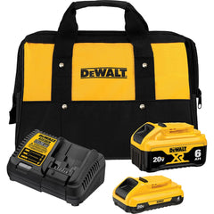 DeWALT - Power Tool Batteries; Voltage: 20.00 ; Battery Chemistry: Lithium Ion ; Battery Capacity (Ah): 6.00 ; Battery Series: 20V MAX ; Includes: 20-Volt MAX 6.0Ah XR Battery; 20-Volt MAX 4.0Ah; Charger; Storage Bag ; Charger Replacement Number: DCB1106 - Exact Tooling