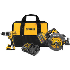 DeWALT - Cordless Tool Combination Kits; Voltage: 60 ; Tools: 1/2" Brushless Hammer Drill/Driver; 7-1/4" Circular Saw ; Battery Chemistry: Lithium Ion ; Battery Series: FLEXVOLT ; Battery Included: Yes ; Number of Batteries: 2 - Exact Tooling