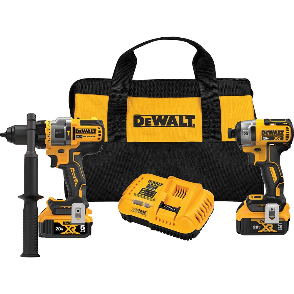 DeWALT - Cordless Tool Combination Kits; Voltage: 20 ; Tools: 1/2" Brushless Hammer Drill/Driver; 1/4" Impact Driver ; Battery Chemistry: Lithium Ion ; Battery Series: 20V MAX ; Battery Included: Yes ; Number of Batteries: 2 - Exact Tooling