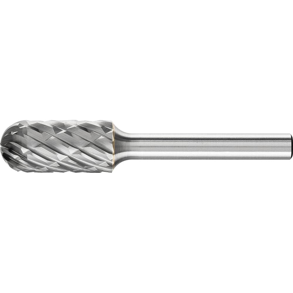 PFERD - SC-5, 1/2" Cut Diam, 1/4" Shank Diam, Carbide End Cut Diamond Cut Cylinder with Radius End Burr - Exact Tooling