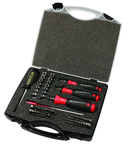 59 Piece - Torque Control - #28589 - Includes: Torque handle 10-50 Inch/Lbs; 5-10 Inch/Lbs and 15-80 Inch lbs. Hex; Torx®; Phillips; Slotted; Pozi Bits and Sockets in Storage Case - Exact Tooling