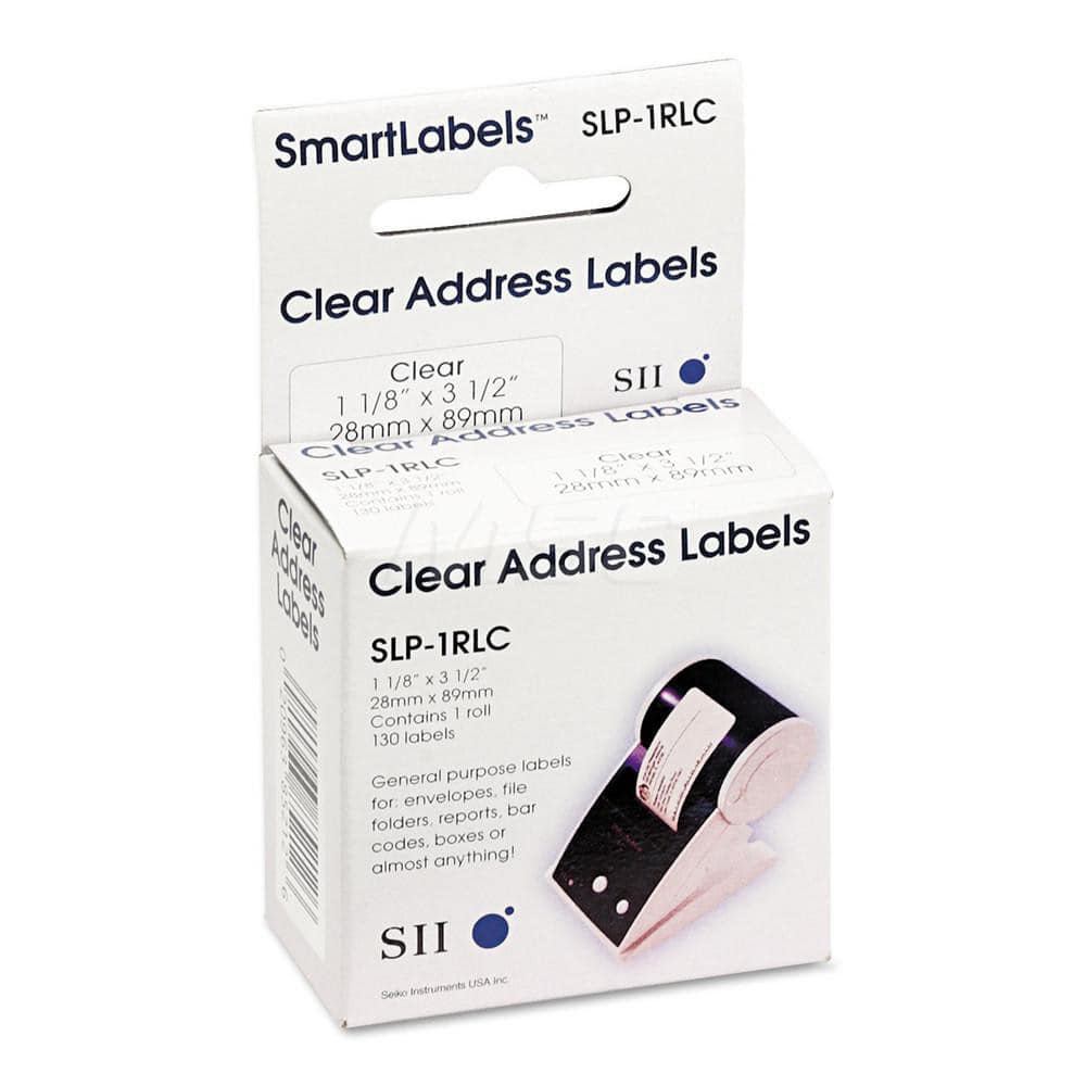 Seiko - Labels, Ribbons & Tapes; Type: Self-Adhesive Address Label ; Color: Clear ; For Use With: Seiko SLP 420 or Above; 410; 240; 200; 100; 220; 120 Series Smart Label Printers ; Width (Inch): 1-1/8 ; Length (Inch): 3-1/2 ; Material: Paper - Exact Tooling