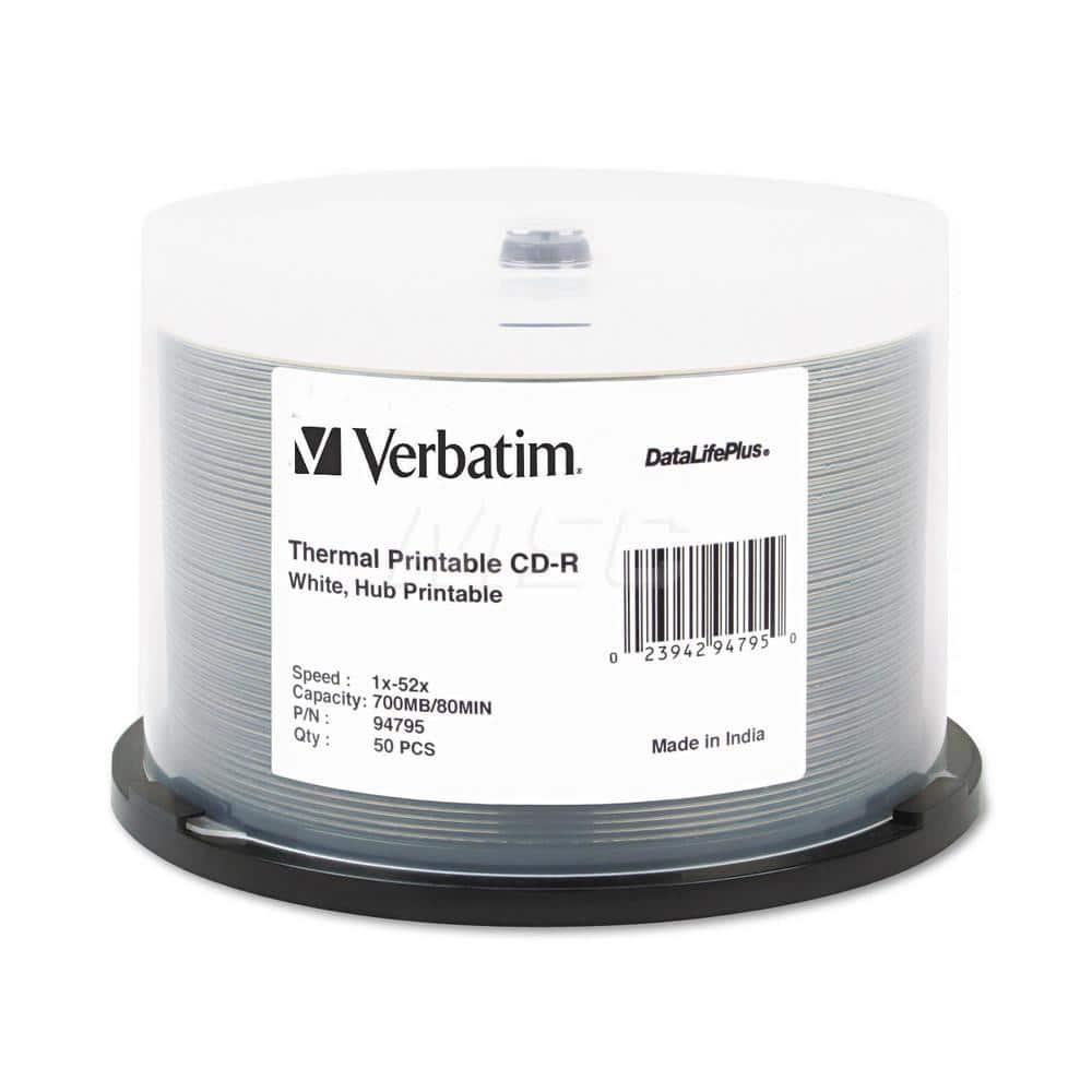 Verbatim - Office Machine Supplies & Accessories; Office Machine/Equipment Accessory Type: CD-R Discs ; For Use With: CD/DVD Inkjet Printers from Primera; Microboards; Epson & Others ; Storage Capacity: 700MB ; Color: White - Exact Tooling