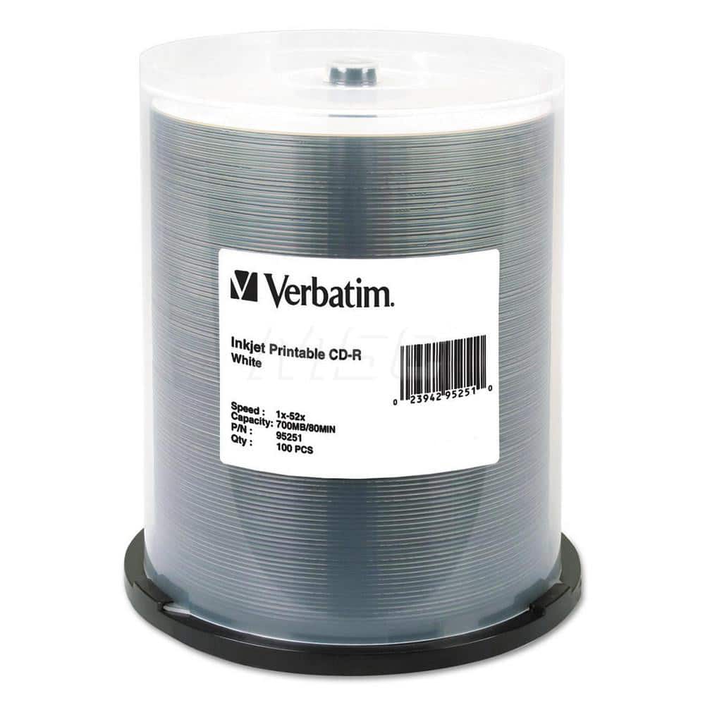 Verbatim - Office Machine Supplies & Accessories; Office Machine/Equipment Accessory Type: CD-R Discs ; For Use With: Inkjet Printer ; Storage Capacity: 700MB ; Color: White - Exact Tooling