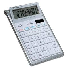 Victor - Calculators; Type: Desktop Calculator ; Type of Power: Solar/Battery ; Display Type: 12-Digit LCD ; Color: Silver; White ; Display Size: 21mm ; Width (Decimal Inch): 4.3000 - Exact Tooling