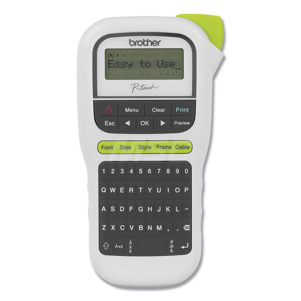 Brother - Electronic Label Makers; Type: Handheld Easy Portable Label Maker ; Accessories: 12 mm starter tape ; Power Source: (6) AAA Batteries; AC Adapter ; Resolution: 180 ; Additional Information: Brand: Brother; Product Line: P-Touch?; Compatible Tap - Exact Tooling