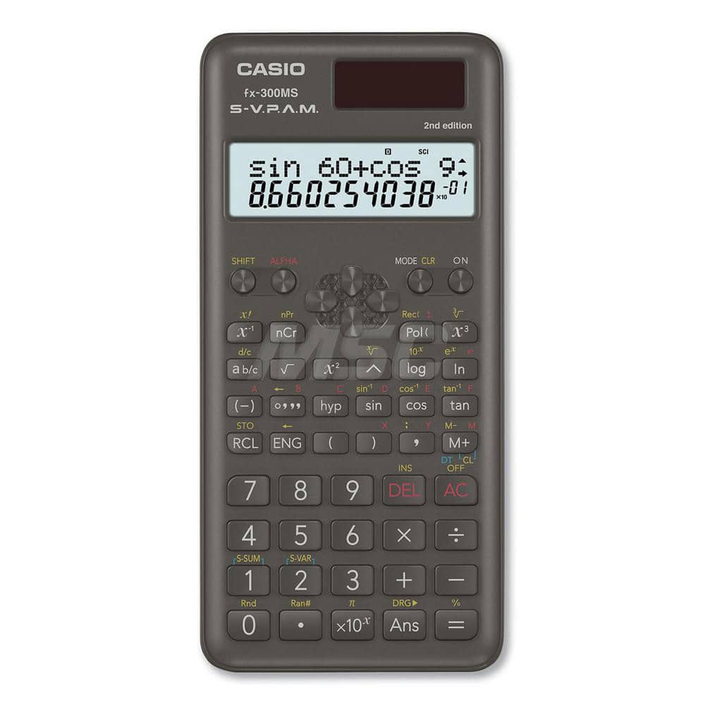 Casio - Calculators; Type: Scientific ; Type of Power: Battery; Solar ; Display Type: 12-Digit LCD ; Color: Black ; Display Size: 4mm ; Number of Functions: 229 - Exact Tooling
