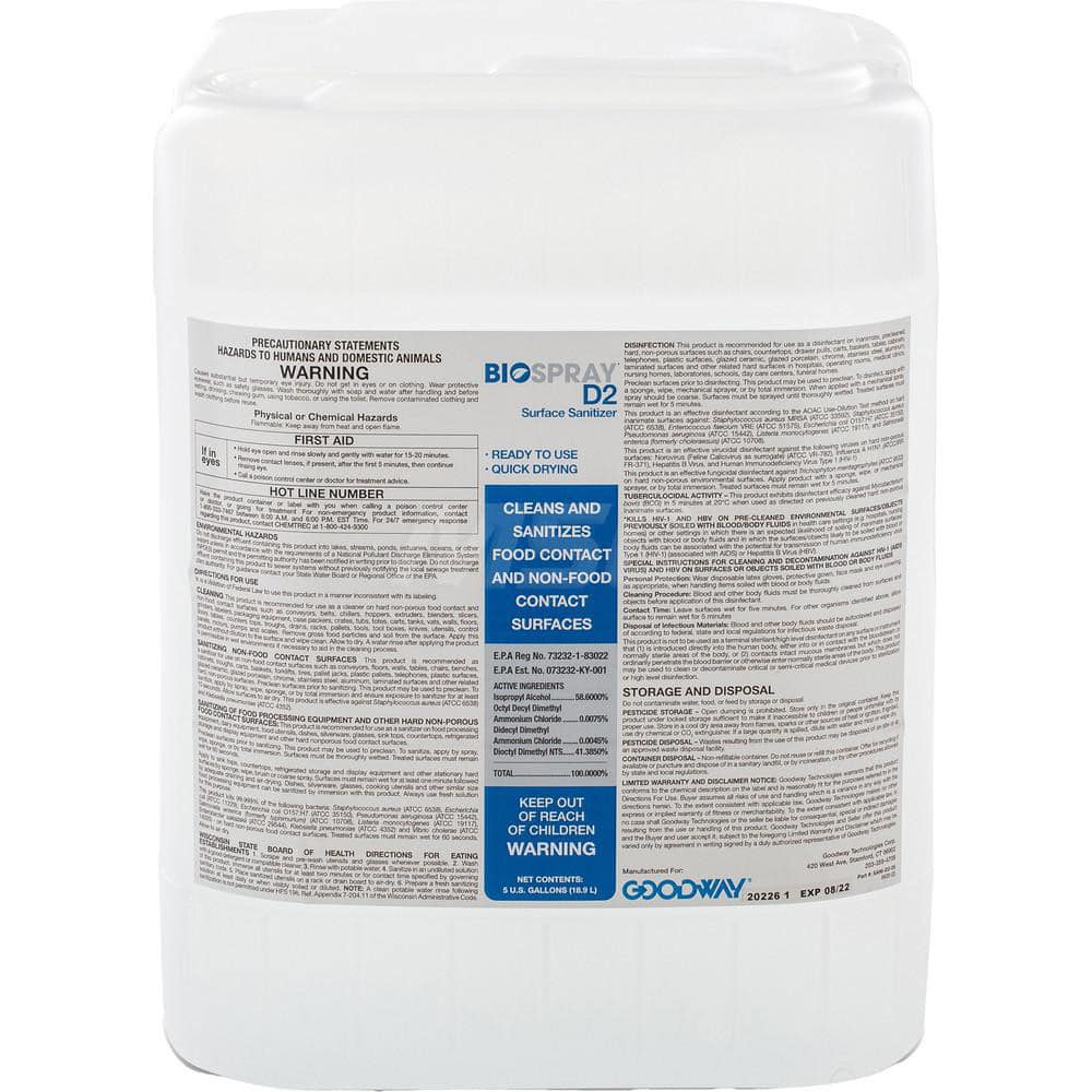 Goodway - All-Purpose Cleaners & Degreasers; Type: Sanitizer ; Container Type: Carboy ; Container Size: 5 Gallon ; Scent: Alcohol ; Form: Liquid - Exact Tooling