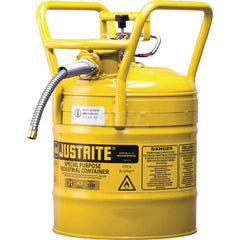 Justrite - Safety Dispensing Cans; Capacity: 5 Gal. ; Material: Steel ; Color: Yellow ; Height (Decimal Inch): 18.520000 ; Diameter/Length (mm): 11.75 ; Approval Listing/Regulations: FM Approved; DOT; UN - Exact Tooling
