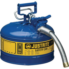 Justrite - Safety Dispensing Cans; Capacity: 2.5 Gal ; Material: Steel ; Color: Blue ; Height (Decimal Inch): 12.000000 ; Diameter/Length (mm): 11.75 ; Approval Listing/Regulations: FM Approved; UL; ULC; TUV - Exact Tooling