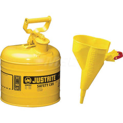 Justrite - Safety Dispensing Cans; Capacity: 2 Gal. ; Material: Steel ; Color: Yellow ; Height (Decimal Inch): 13.750000 ; Diameter/Length (mm): 9.50 ; Approval Listing/Regulations: FM Approved; UL; ULC; TUV - Exact Tooling