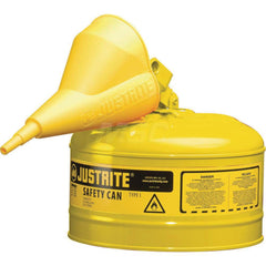Justrite - Safety Dispensing Cans; Capacity: 2.5 Gal ; Material: Steel ; Color: Yellow ; Height (Decimal Inch): 11.500000 ; Diameter/Length (mm): 11.75 ; Approval Listing/Regulations: FM Approved; UL; ULC; TUV - Exact Tooling