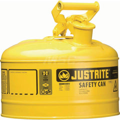Justrite - Safety Dispensing Cans; Capacity: 2.5 Gal ; Material: Steel ; Color: Yellow ; Height (Decimal Inch): 11.500000 ; Diameter/Length (mm): 11.75 ; Approval Listing/Regulations: FM Approved; UL; ULC; TUV - Exact Tooling