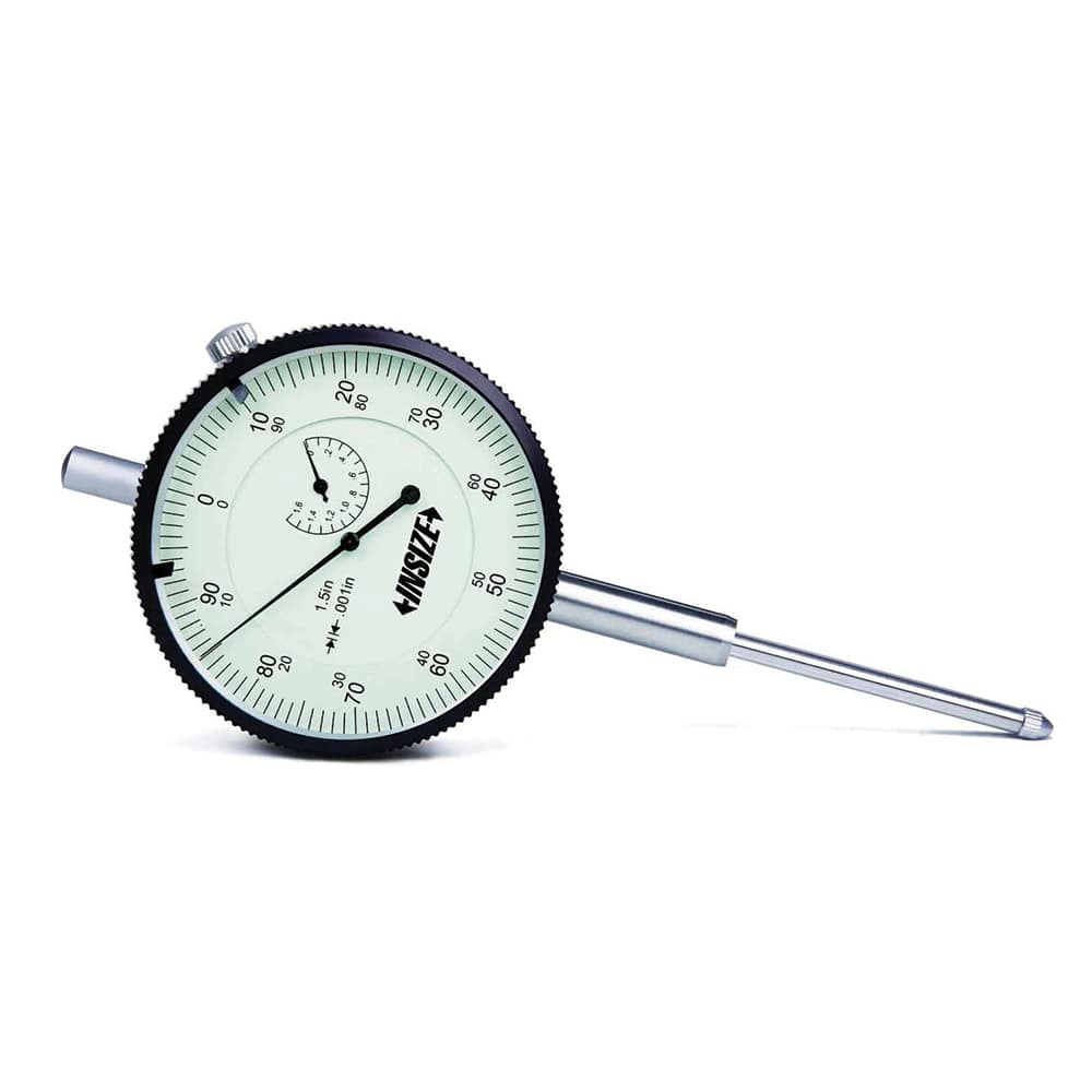 Insize USA LLC - Dial Drop Indicators; Maximum Measurement (Inch): 1-1/2 ; Dial Graduation (Decimal Inch): 0.001000 ; Dial Reading: 0-100 ; Dial Diameter (Inch): 2-63/64 ; Accuracy (Decimal Inch): +/-.001 ; Dial Color: White - Exact Tooling