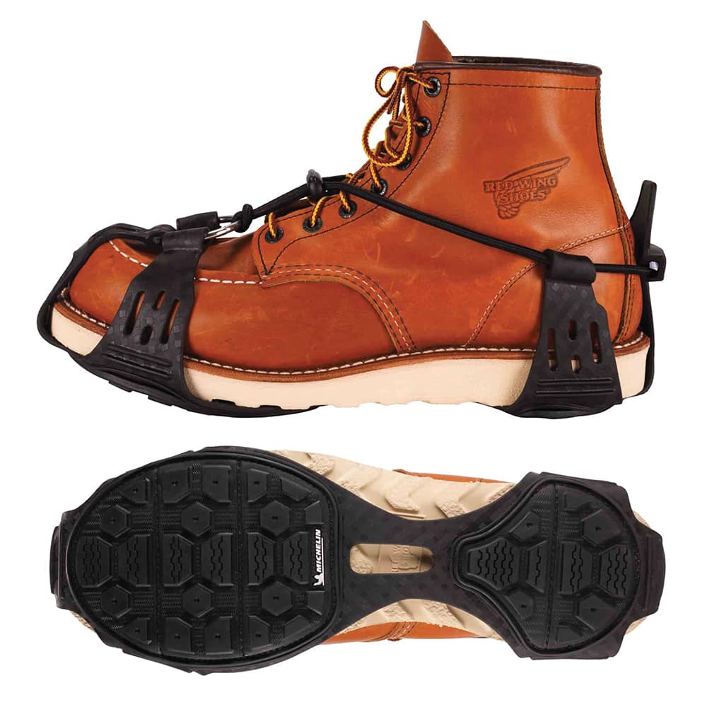 Ergodyne - Ice Traction Footwear; Footwear Style: Overshoe ; Traction Type: Spikeless ; Attachment Method: Adjustable Cord ; Women's Size: 6.5-9.5 ; Men's Size: 5-8 ; Color: Black - Exact Tooling