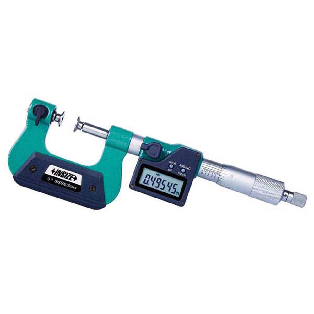 Insize USA LLC - Interchangeable-Anvil Micrometers; Operation Type: Electronic ; Minimum Measurement (mm): 0.00 ; Minimum Measurement (Decimal Inch): 0.0000 ; Digital Counter: No ; Maximum Measurement (Decimal Inch): 1.0000 ; Maximum Measurement (mm): 25 - Exact Tooling